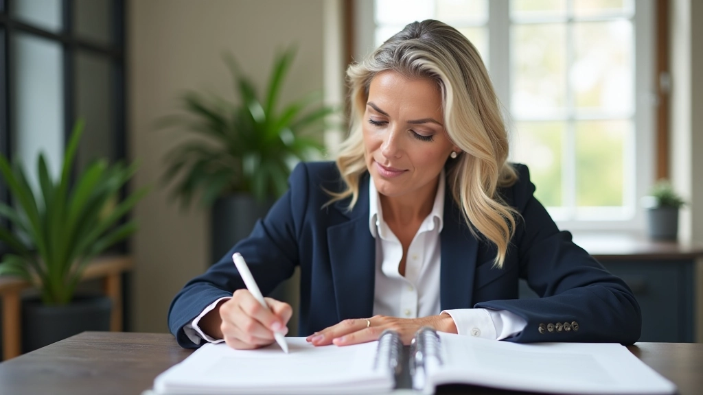 Person writing in planner, organized desk with calendar, focused productive workspace