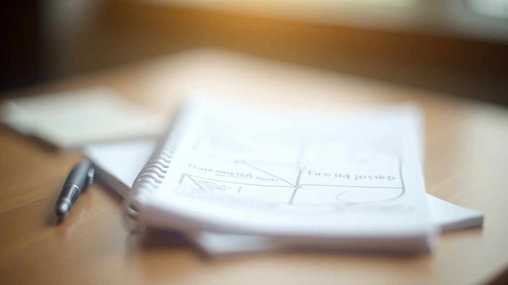 Notebook with planning worksheet showing the four pillars of the framework with handwritten notes